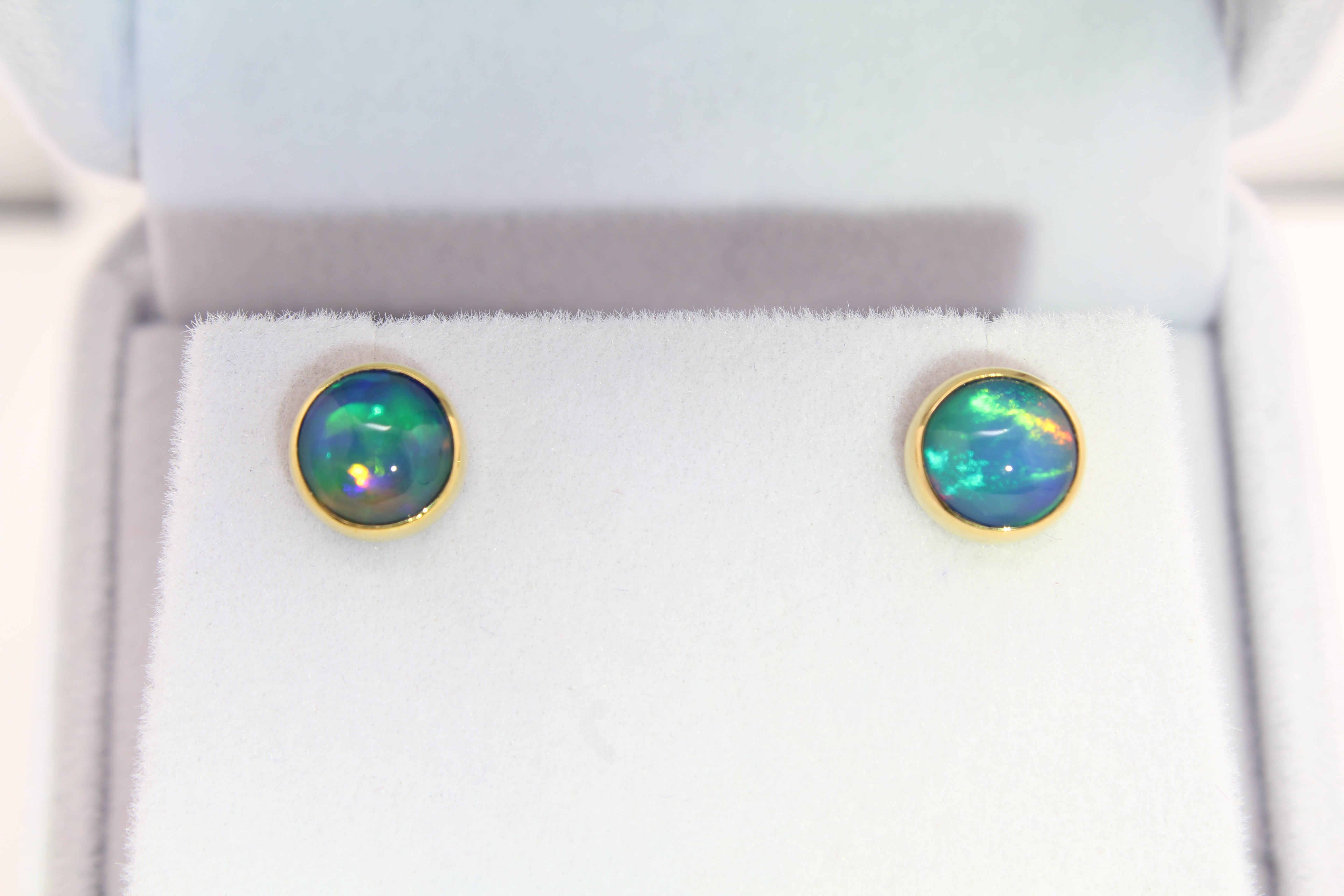 Solid Gold Ethiopian Opal Studs | 22k Bezel & 14k Posts