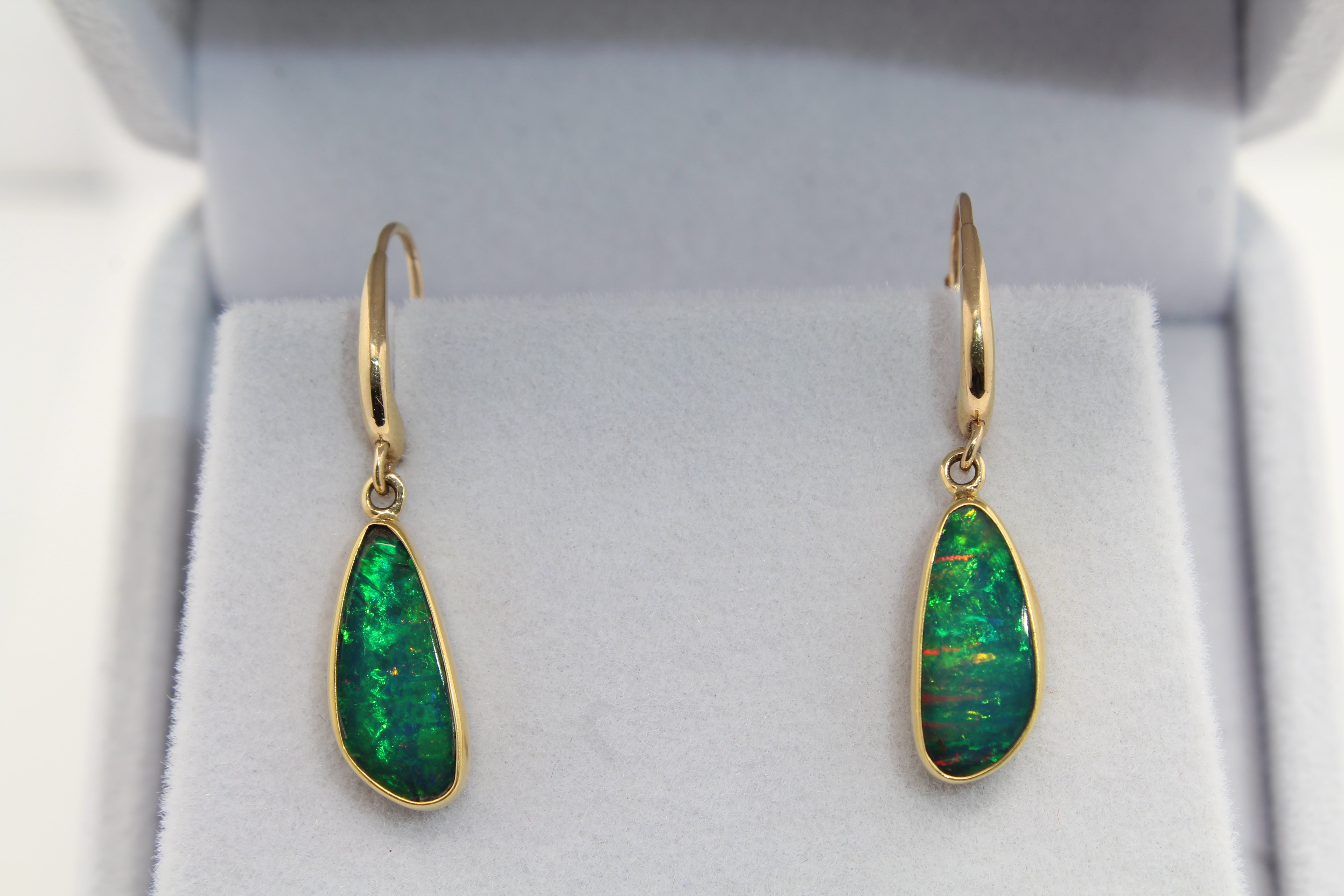 Handcrafted Opal Drop Earrings | 22k Gold Bezels on Leverbacks