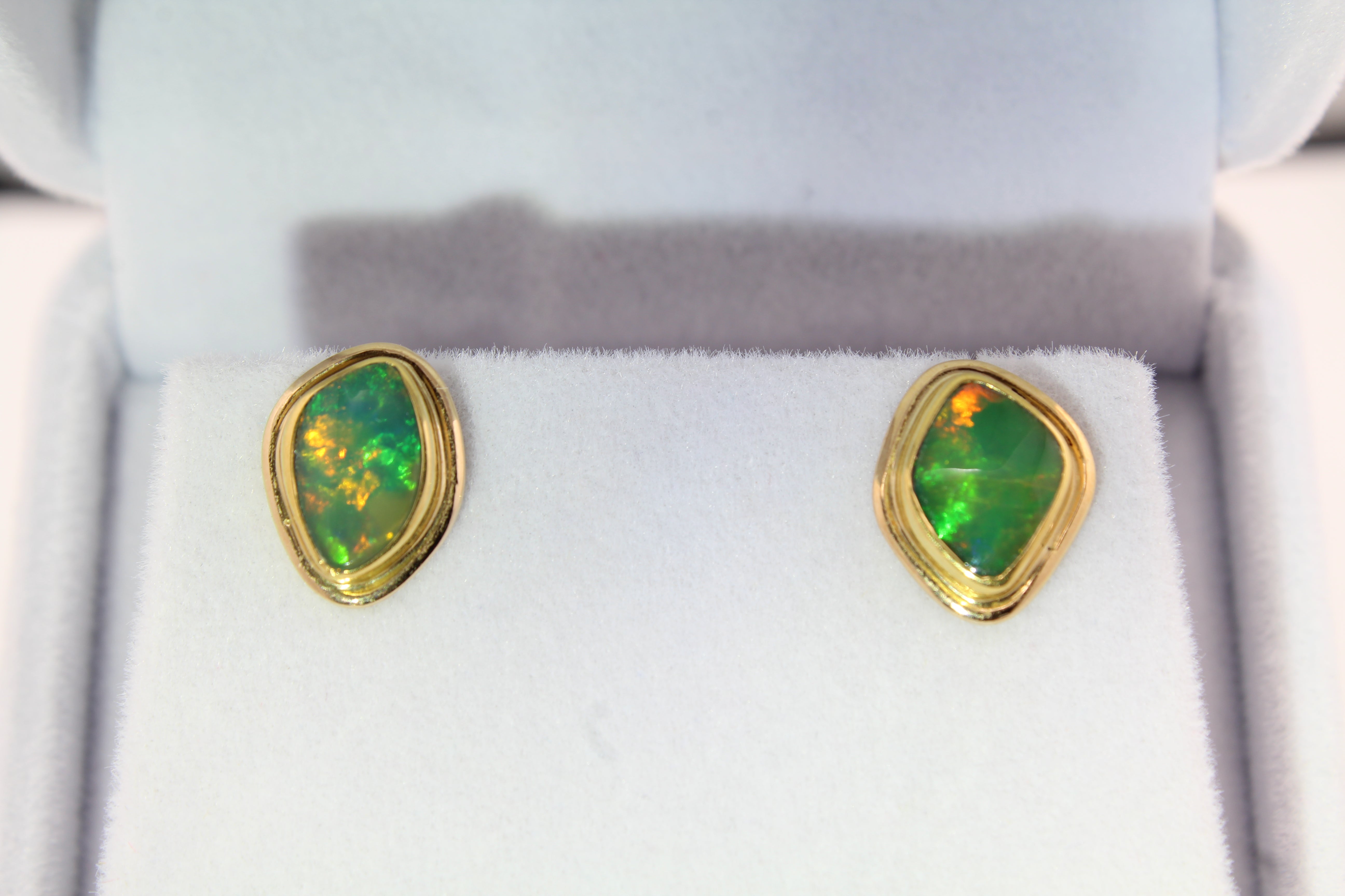 Unique Freeform Opal Earrings | Handcrafted Gold Studs