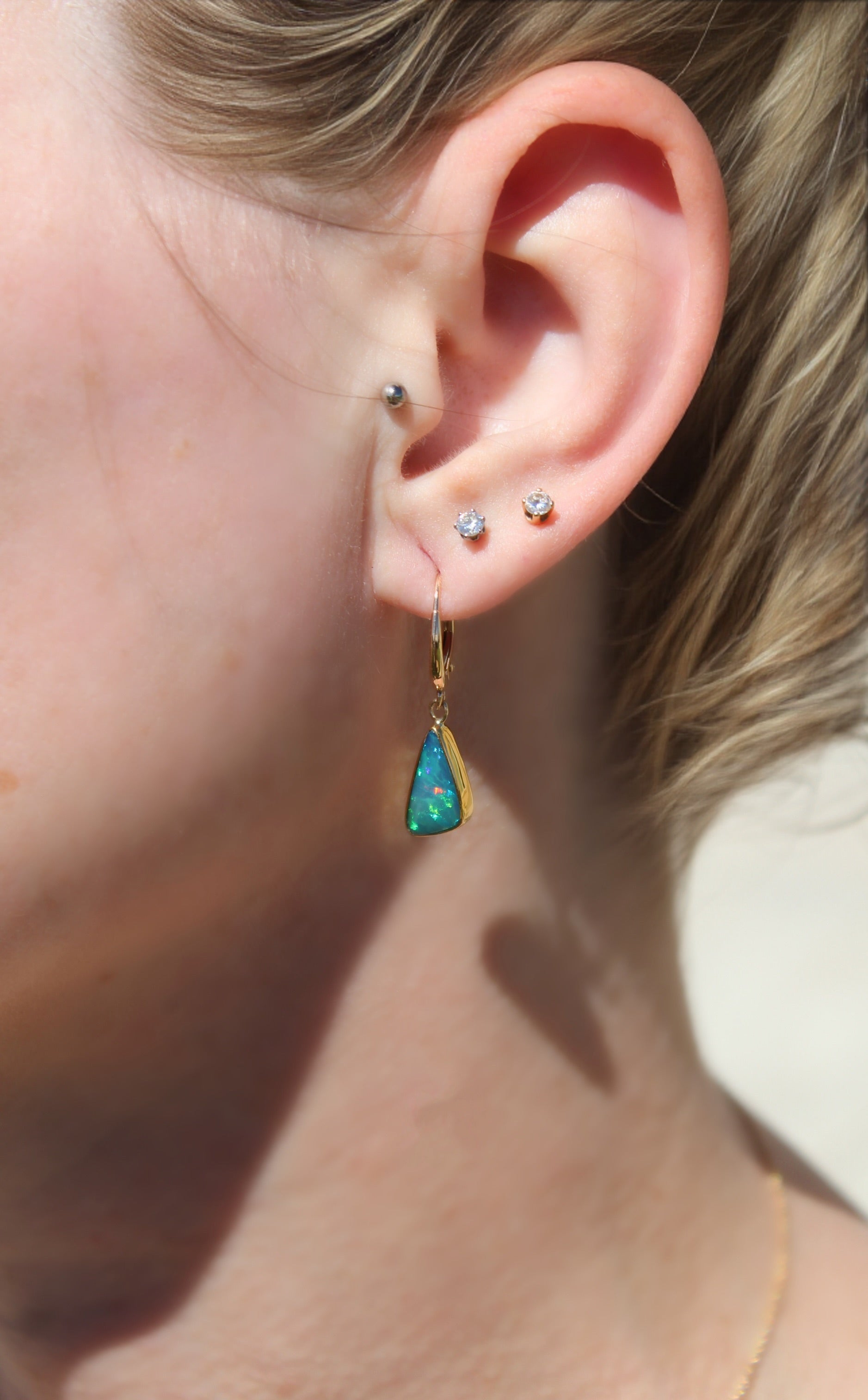 Solid Ethiopian Opal Leverback Earrings in 14k & 22k Gold