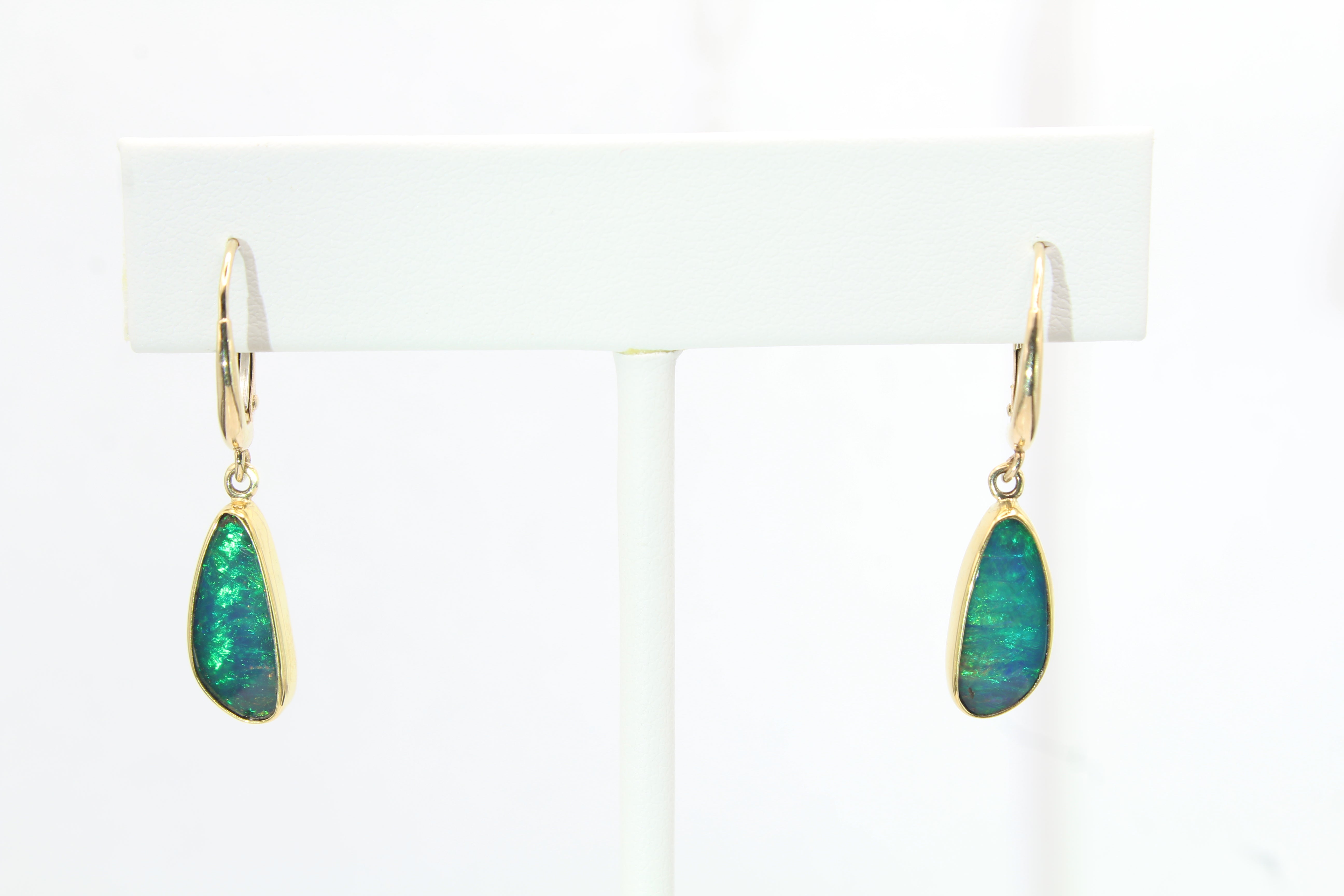 Handcrafted Opal Drop Earrings | 22k Gold Bezels on Leverbacks