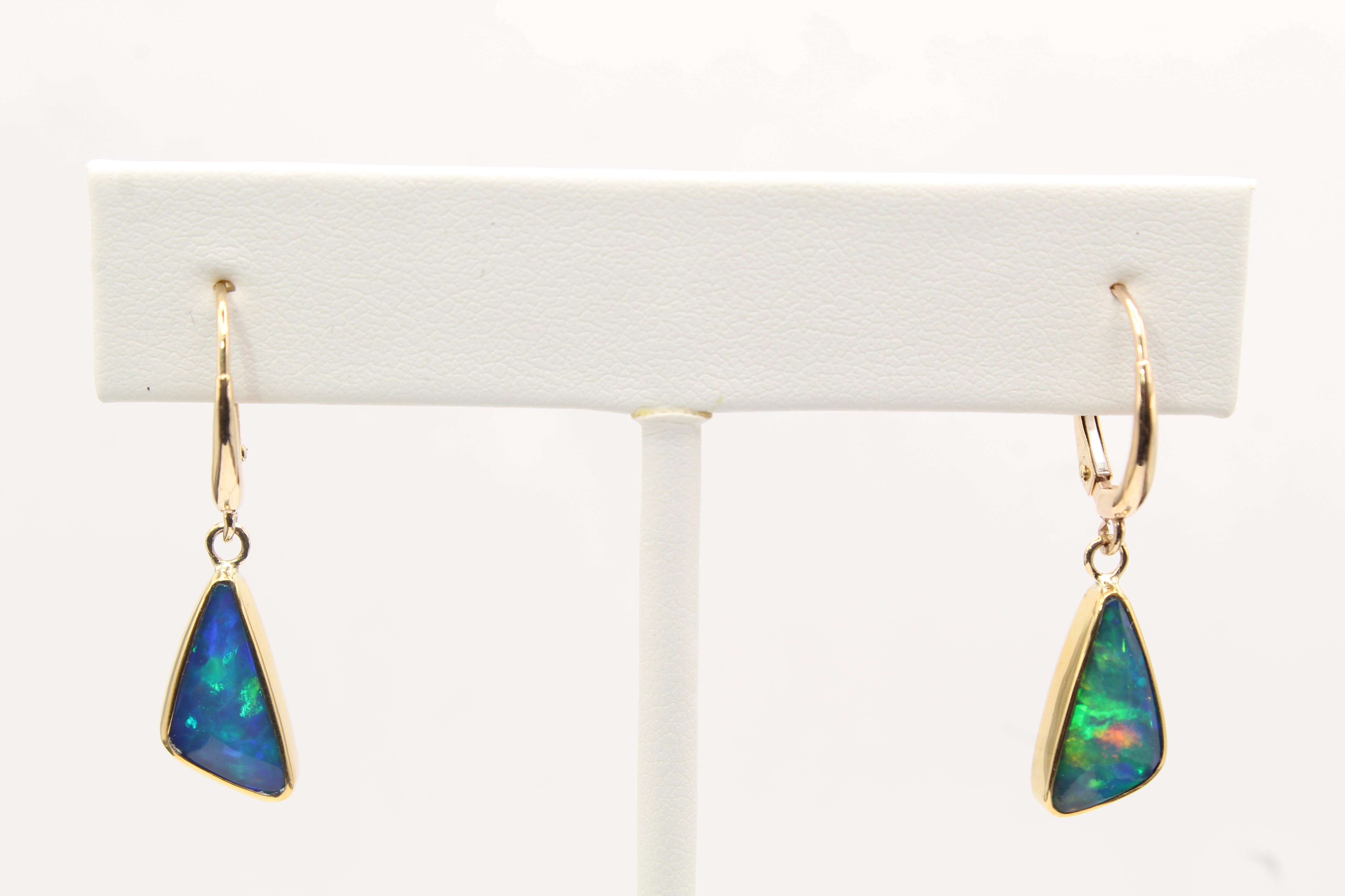 Solid Ethiopian Opal Leverback Earrings in 14k & 22k Gold