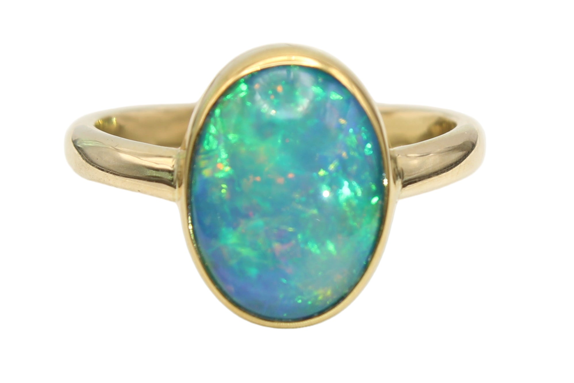 Ethiopian Opal Ring in Solid 14k & 22k Gold | Oval Bezel Set