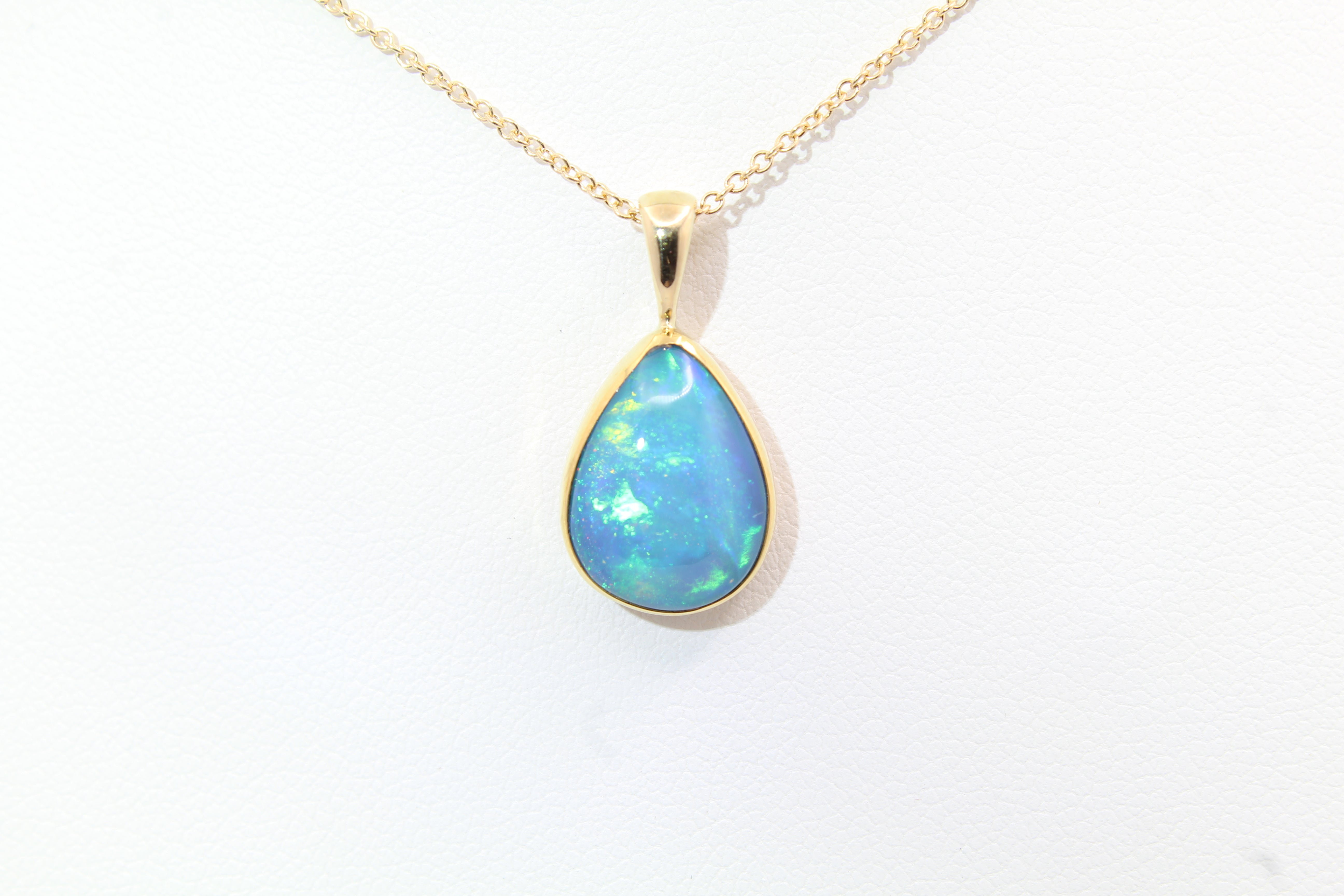 Solid 22k Gold Ethiopian Opal Teardrop Pendant