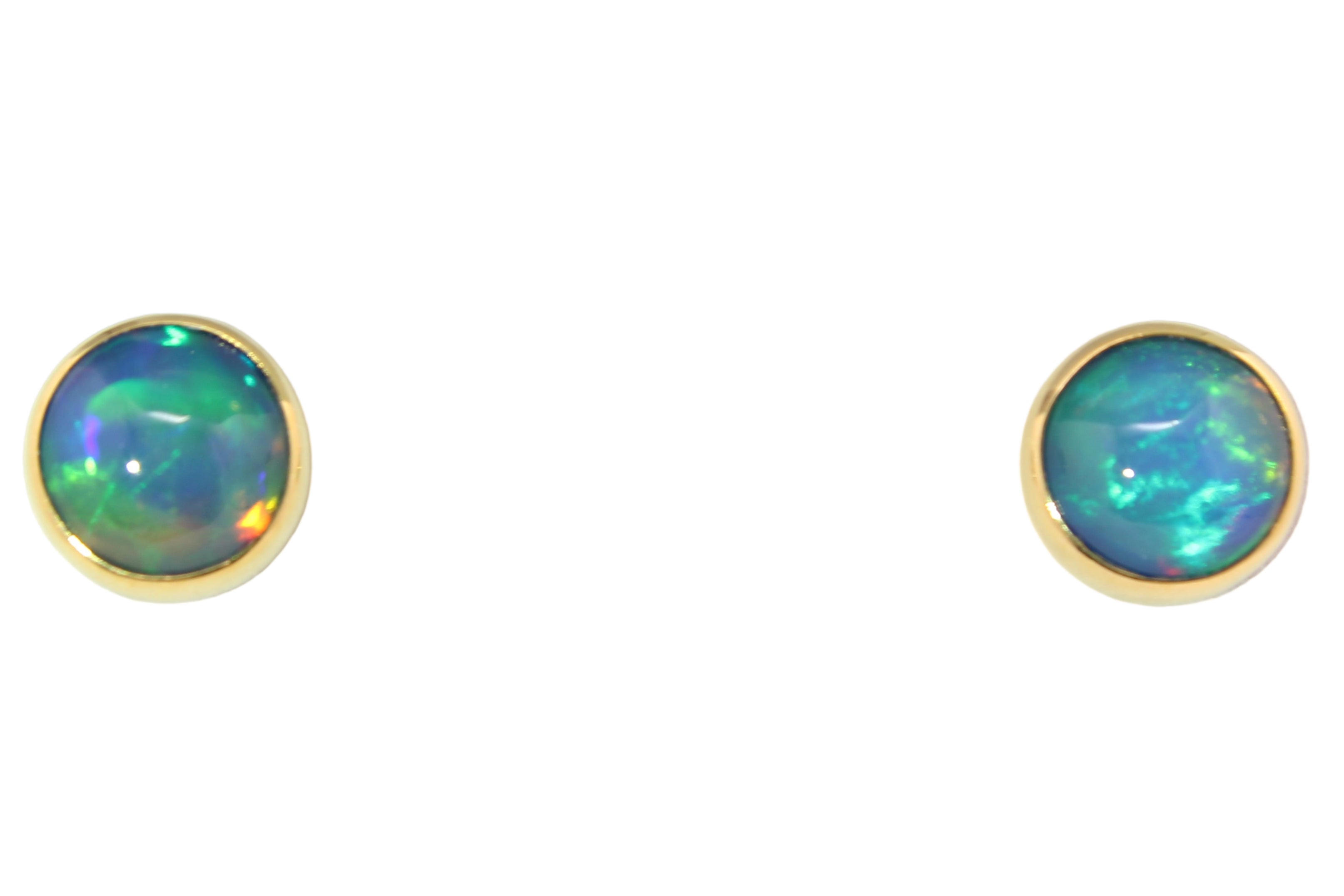 Solid Gold Ethiopian Opal Studs | 22k Bezel & 14k Posts