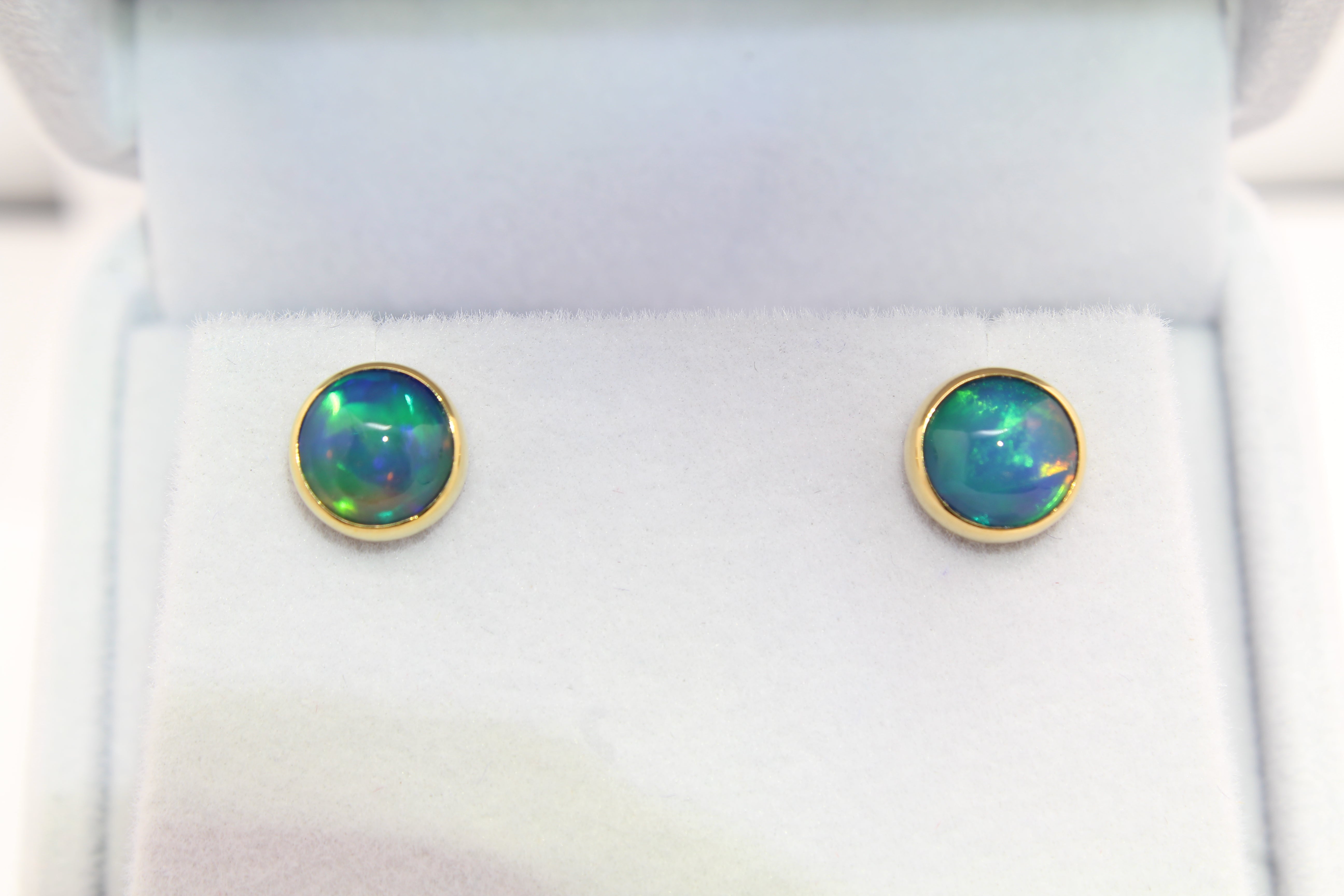 Solid Gold Ethiopian Opal Studs | 22k Bezel & 14k Posts