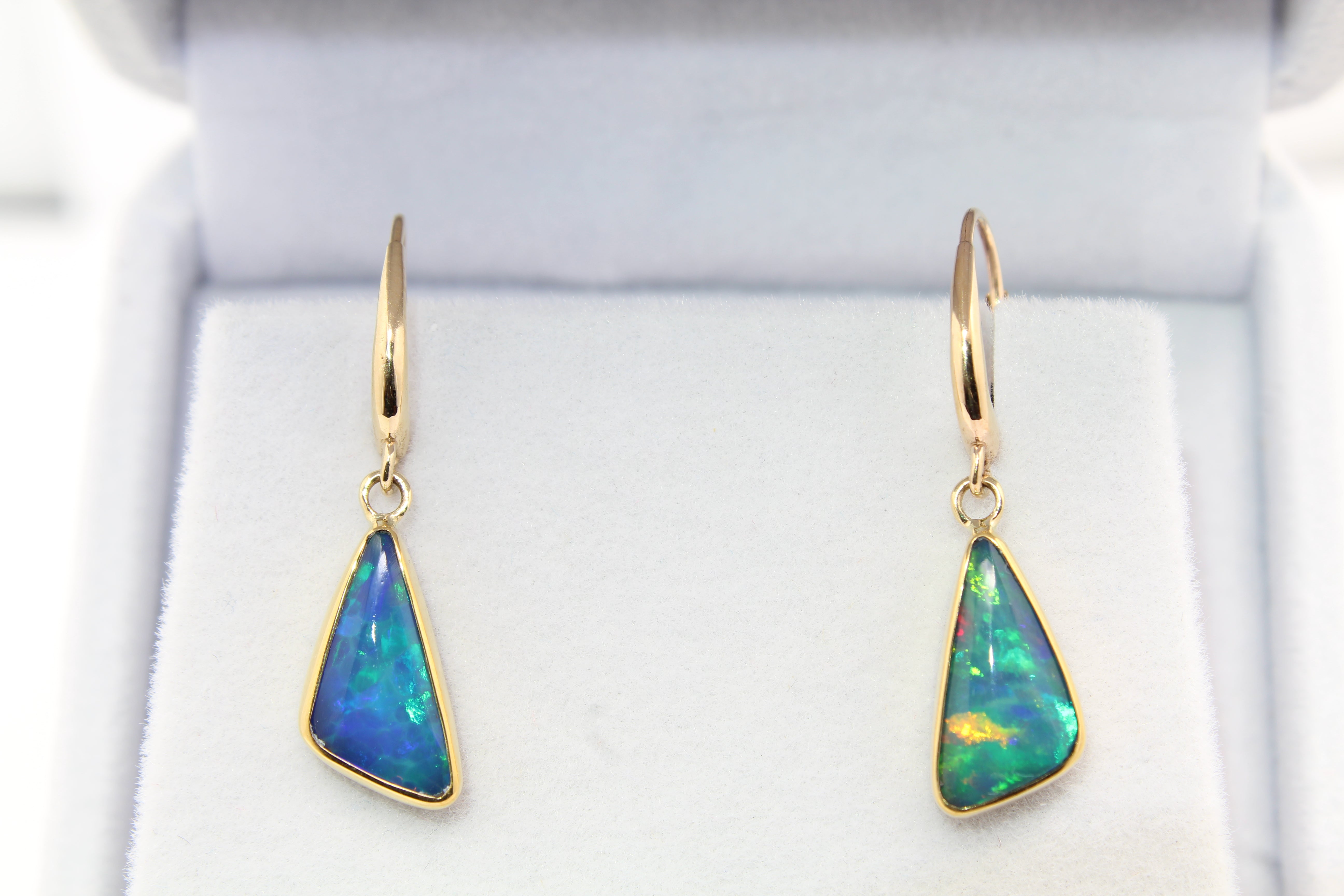 Solid Ethiopian Opal Leverback Earrings in 14k & 22k Gold