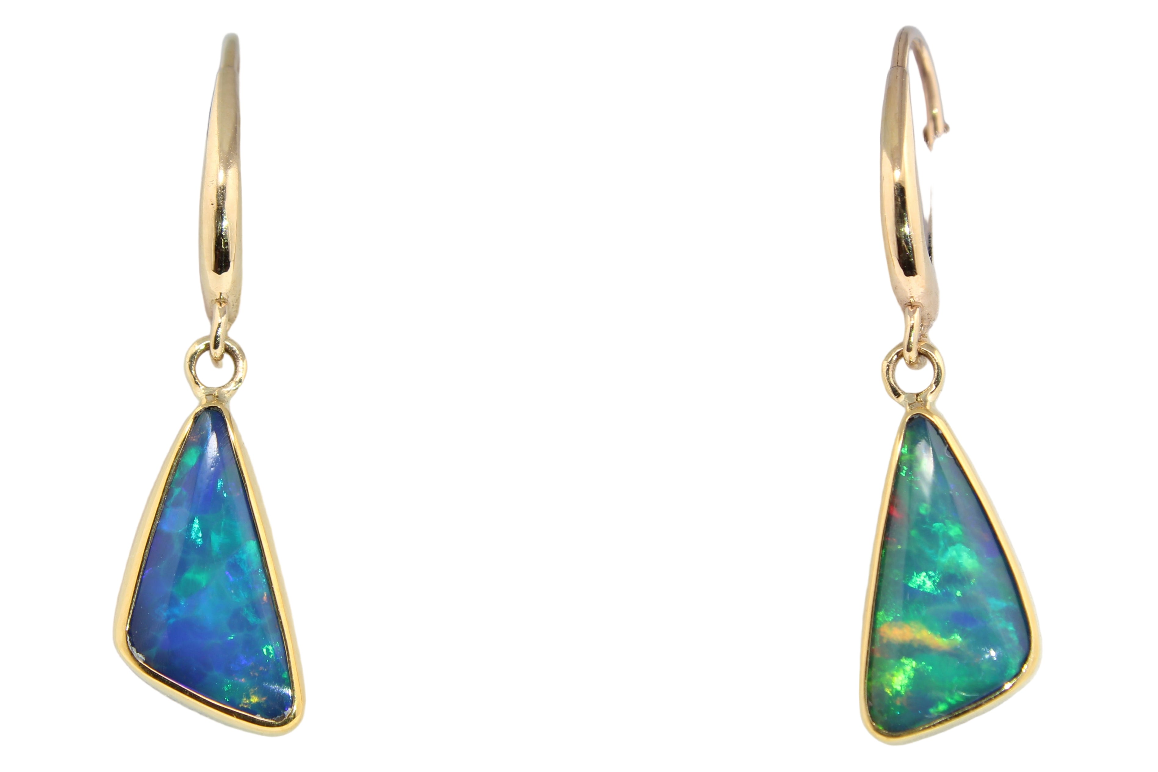 Solid Ethiopian Opal Leverback Earrings in 14k & 22k Gold