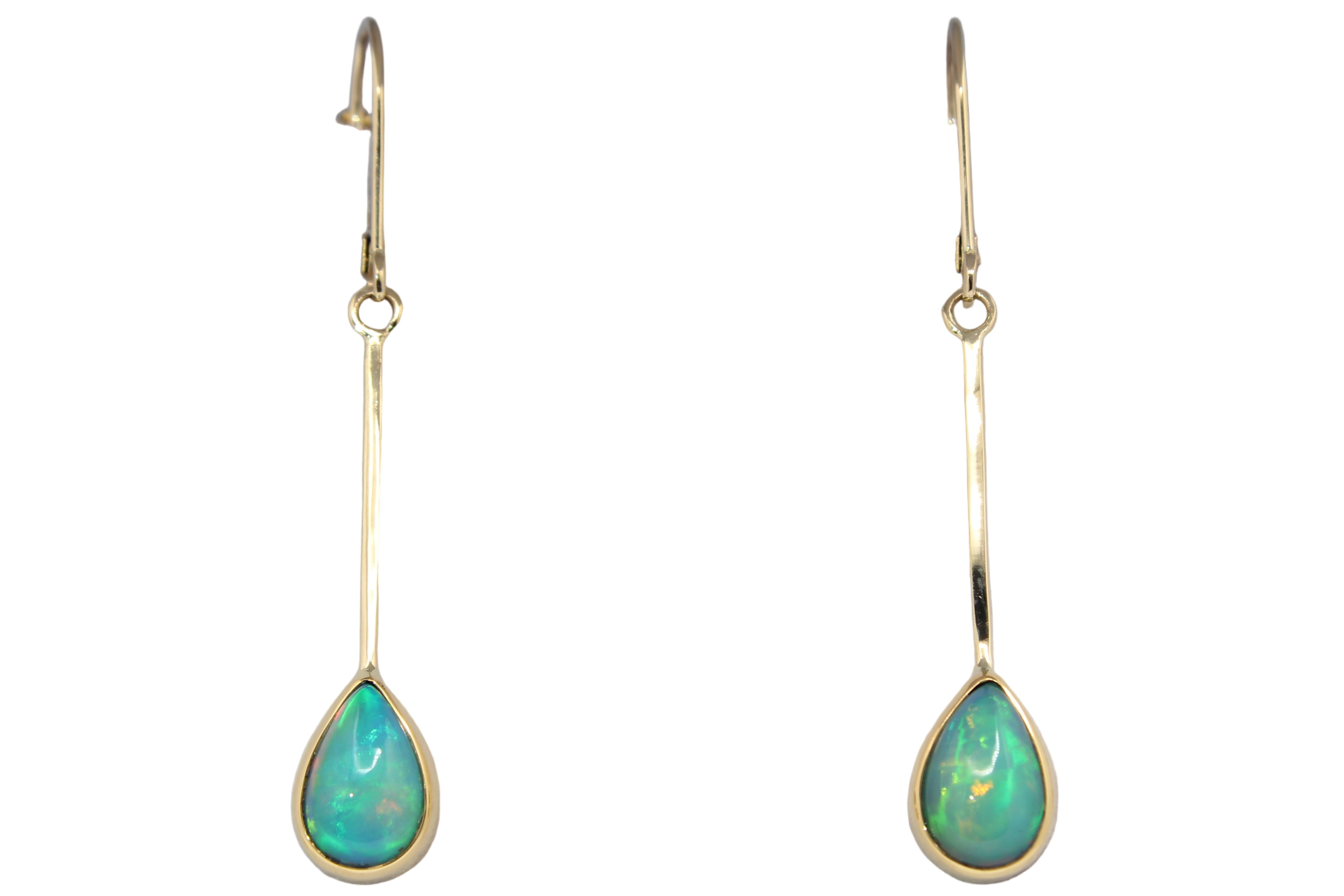 Dangling Ethiopian Opal Drop Bar Earrings with 22k Gold & 14k Leverbacks