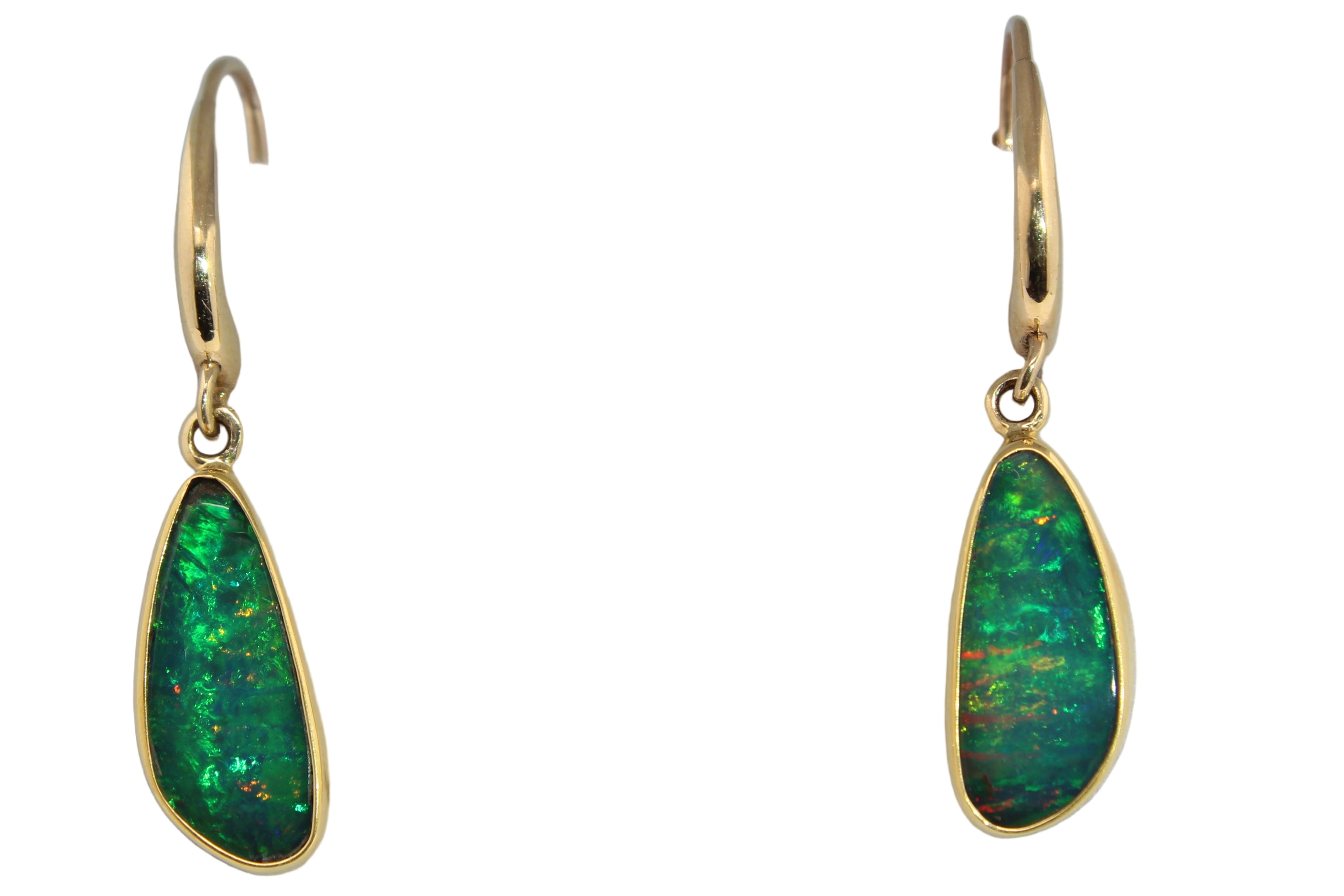 Handcrafted Opal Drop Earrings | 22k Gold Bezels on Leverbacks