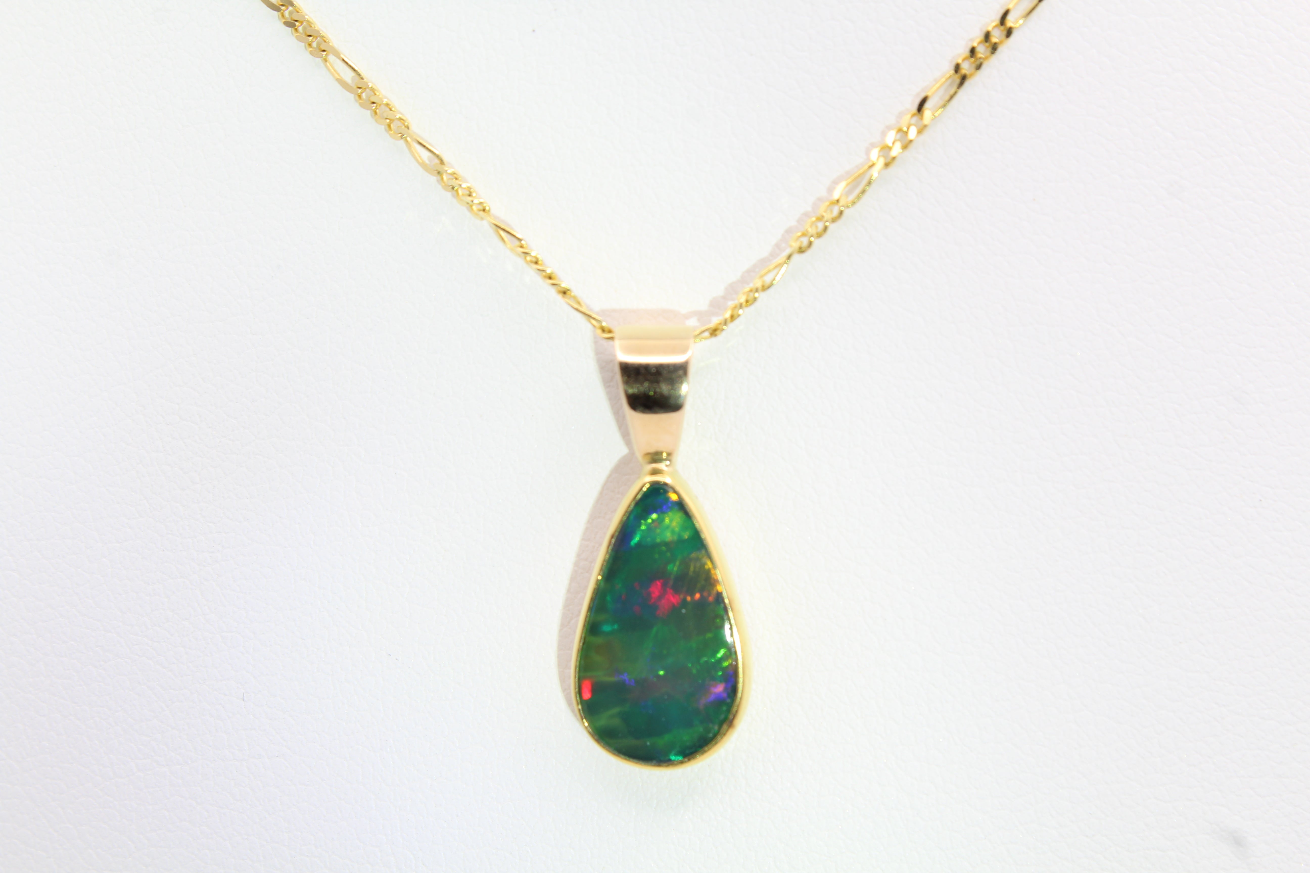 Ethiopian Opal Solitaire Necklace | 22k Gold Bezel Pendant