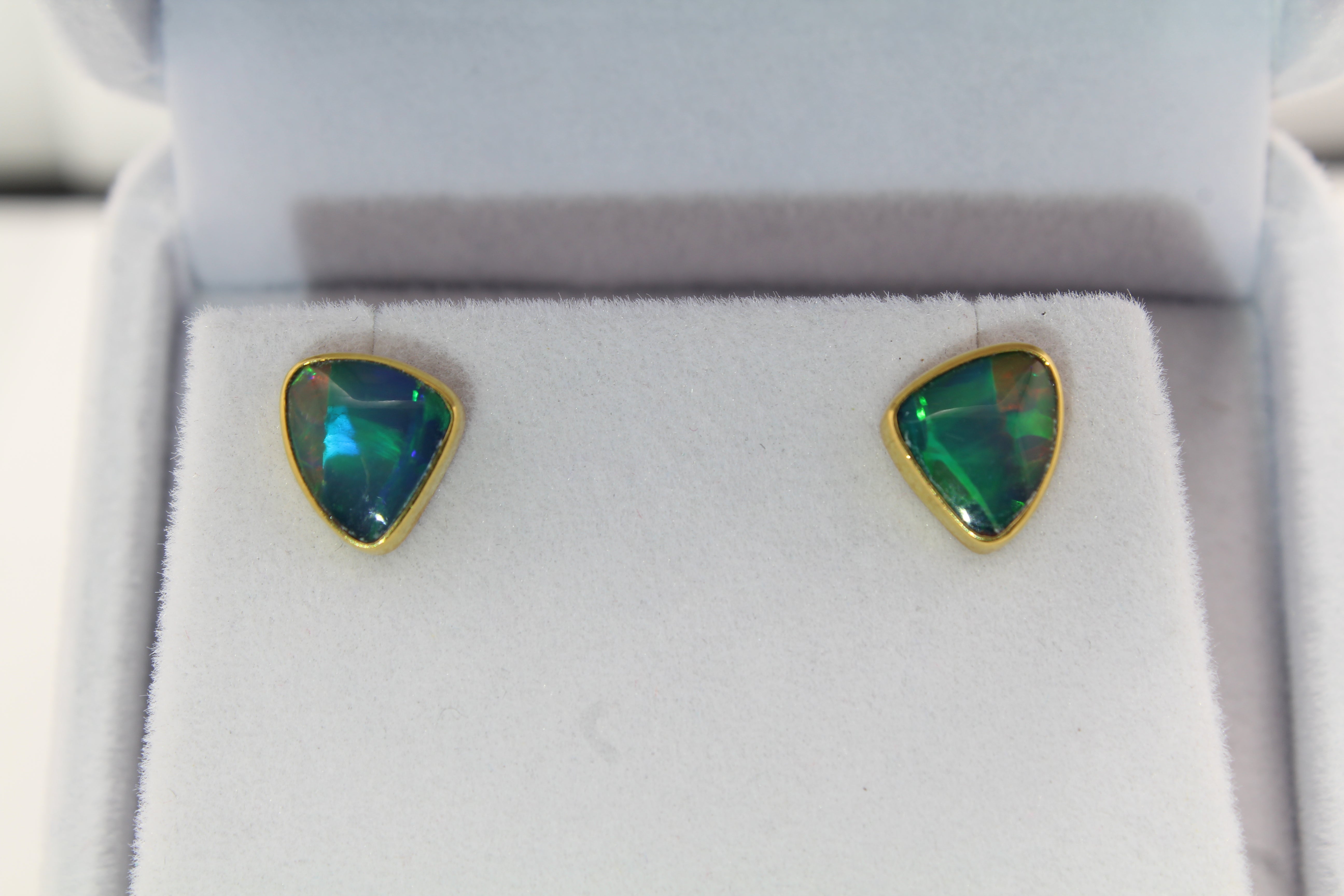 Freeform Ethiopian Opal Stud Earrings | 22k Gold Bezel & 14k Gold Posts