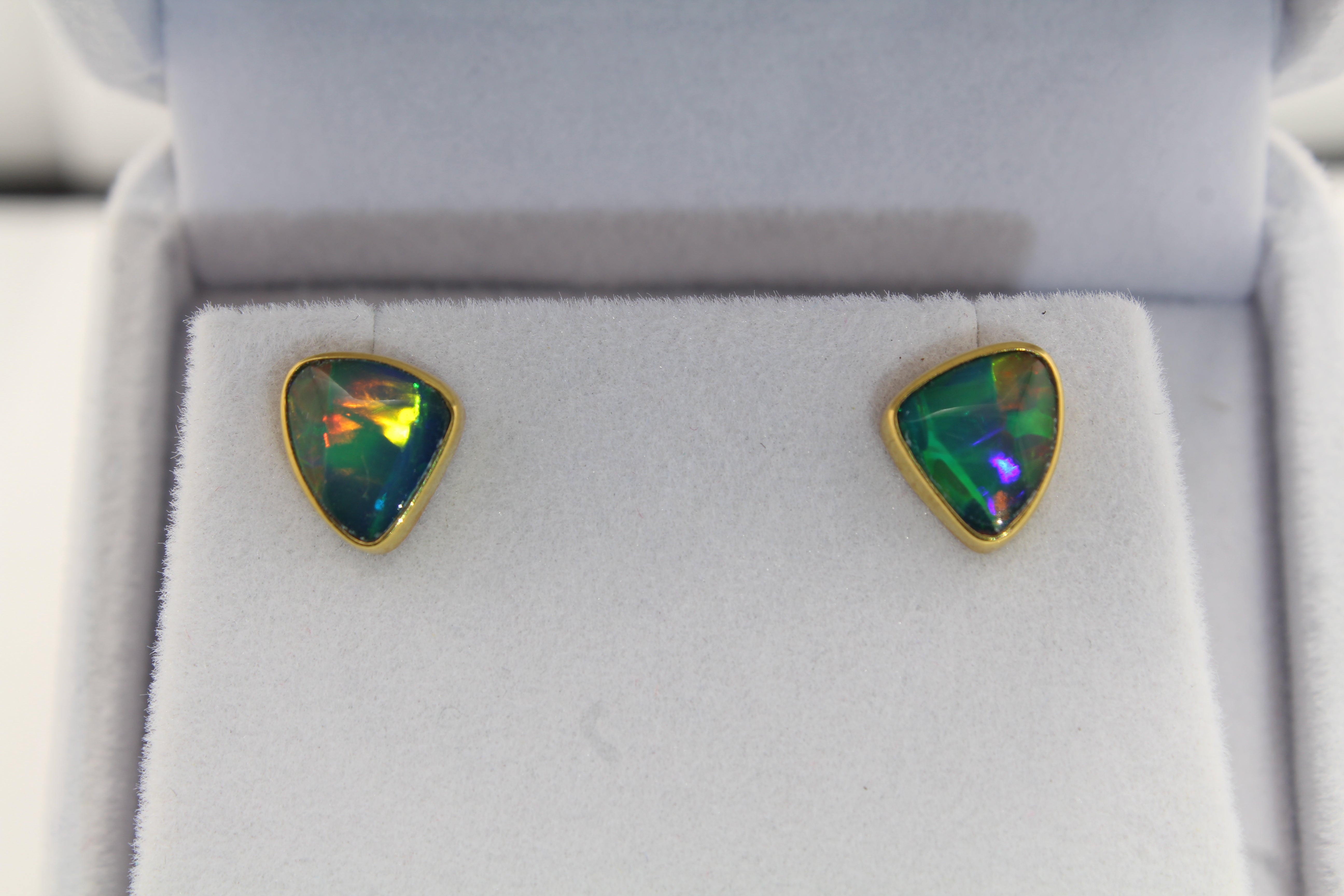 Freeform Ethiopian Opal Stud Earrings | 22k Gold Bezel & 14k Gold Posts