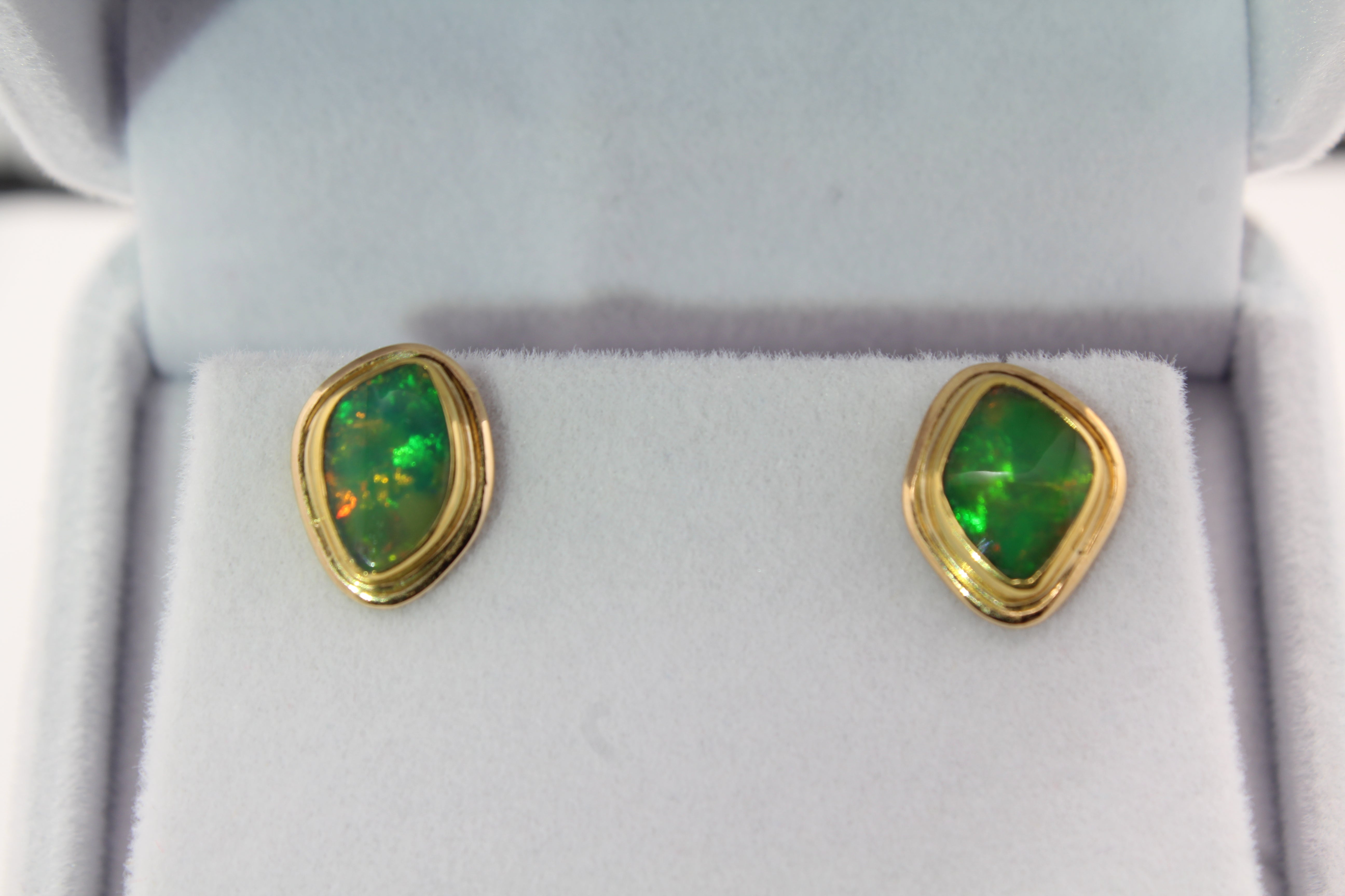 Unique Freeform Opal Earrings | Handcrafted Gold Studs