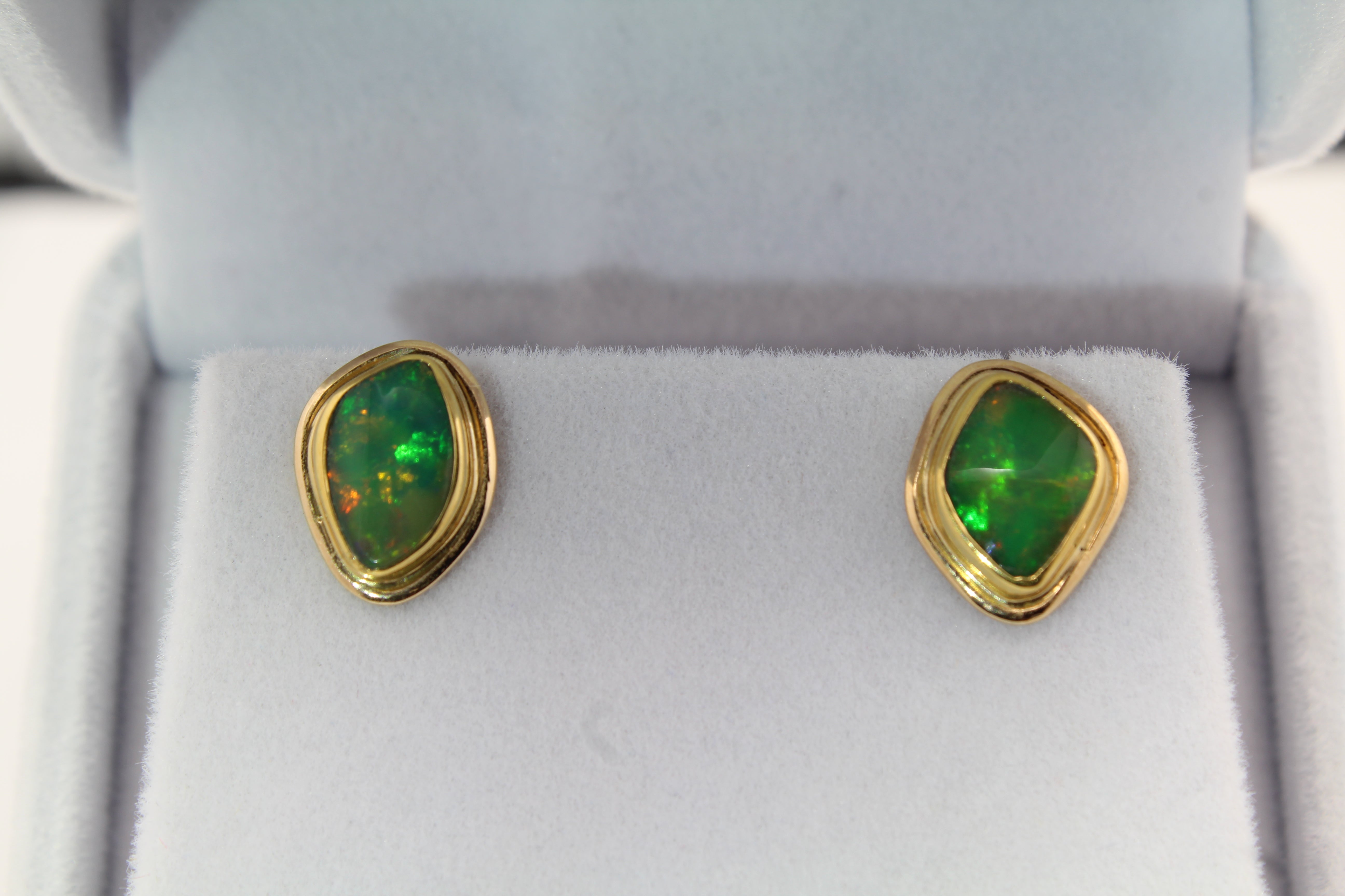 Unique Freeform Opal Earrings | Handcrafted Gold Studs