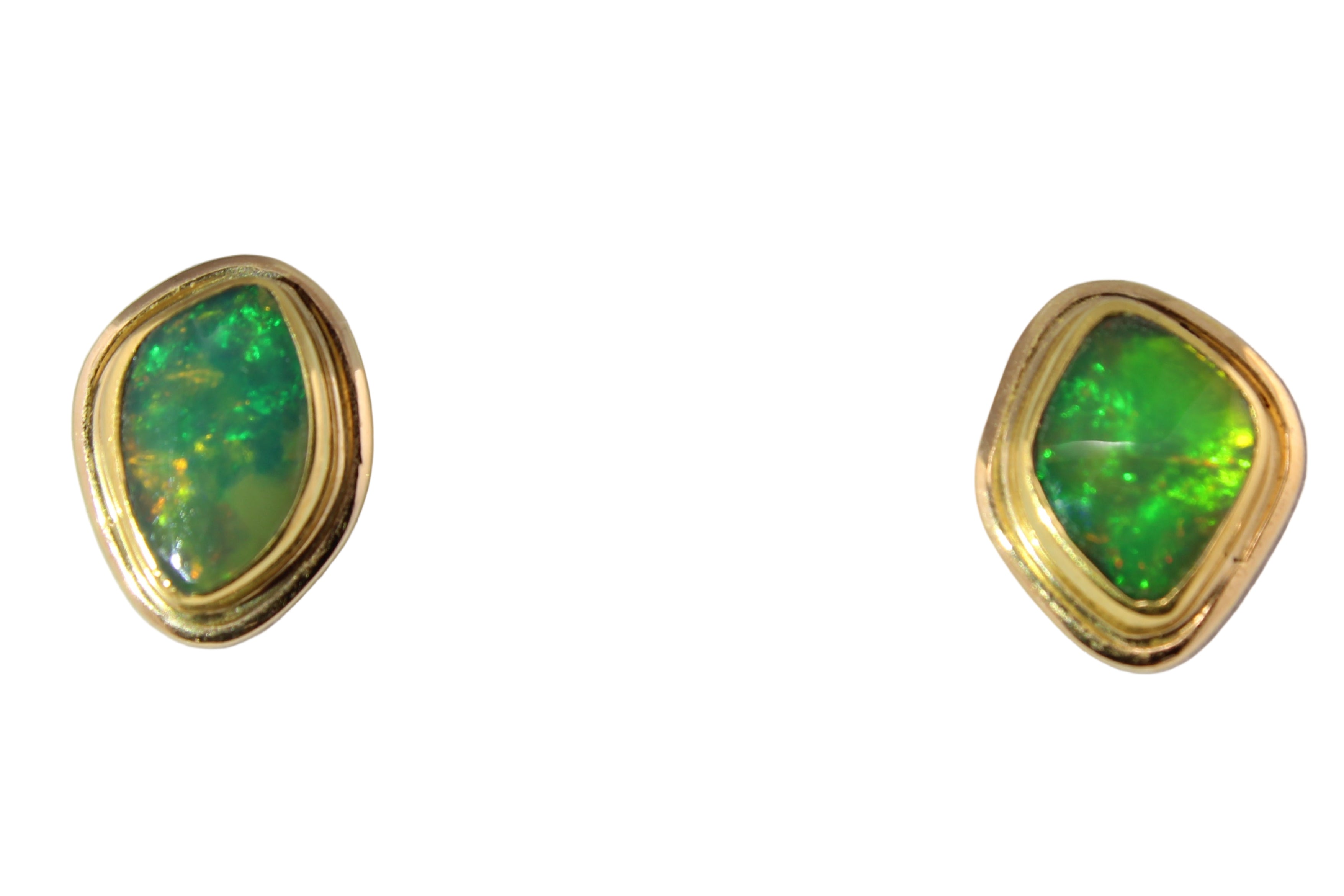 Unique Freeform Opal Earrings | Handcrafted Gold Studs