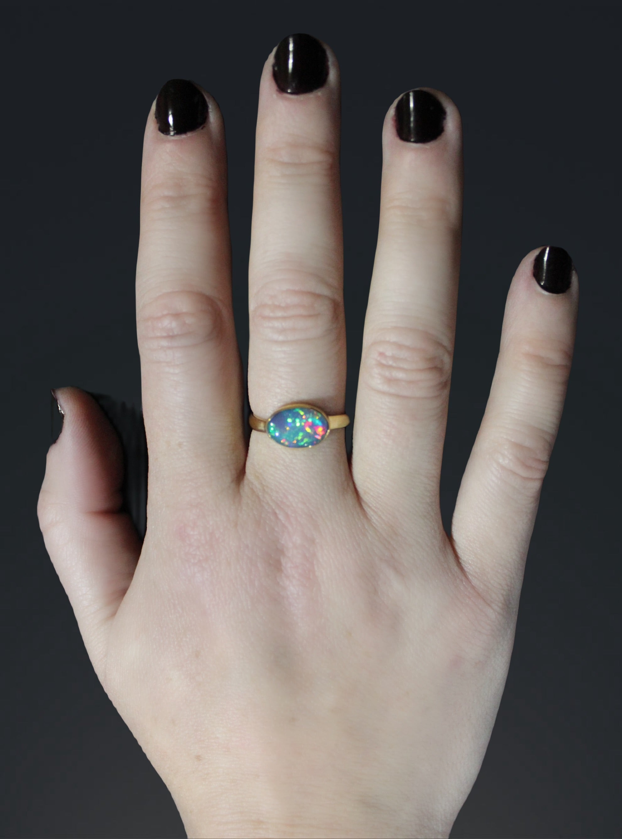Oval Ethiopian Opal Ring with 22k Gold Bezel